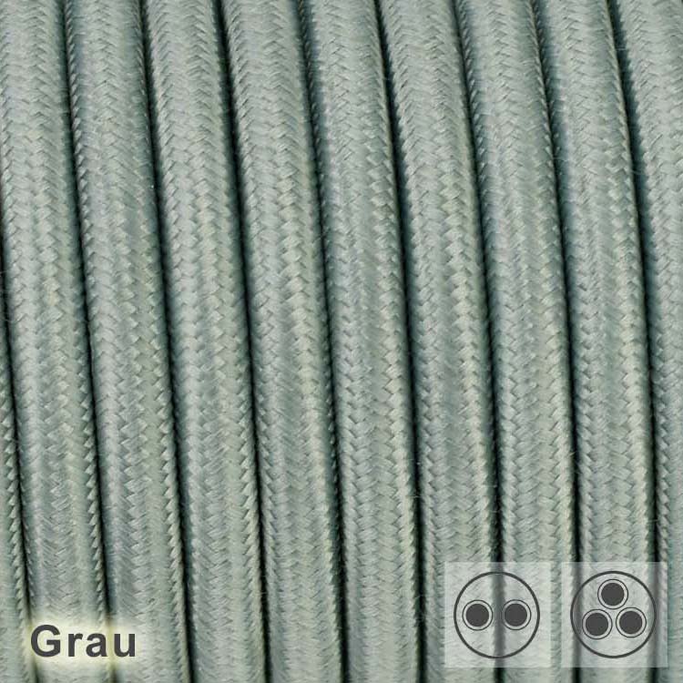 3 adrig Textilkabel Stoffkabel Pendelkabel Lampenkabel rund Grau 0.75mm² 3G0,75 3x0,75 
