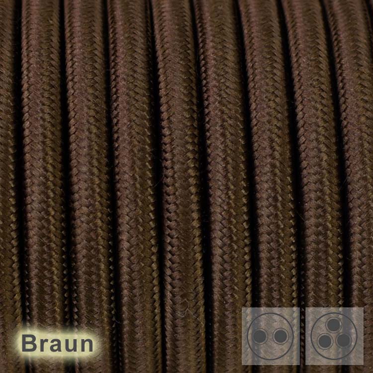 0.75mm² 3G0,75 3x0,75 3-adrig Textilkabel Stoffkabel Pendelkabel Lampenkabel rund Braun