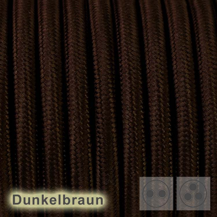 3 adrig Textilkabel Stoffkabel Pendelkabel Lampenkabel rund Dunkelbraun 0.75mm² 3G0,75 3x0,75 